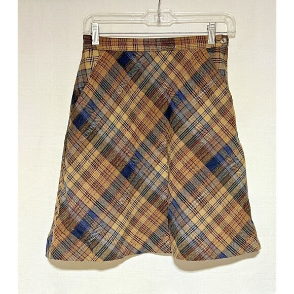 VTG 70s Jantzen USA-Made Plaid‎ Wool Blend Librarian Academia Skirt 8 - Picture 1 of 7
